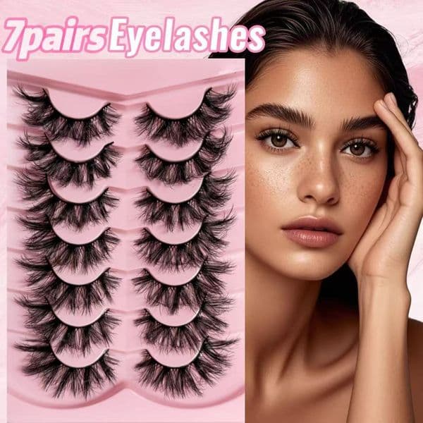 False Eyelashes - Thick Fluffy 3D Faux Mink Lashes Strip Natural Look, Handmade Reusable Eyelash Extensions Wispy Soft Lightweight Easy to Apply Stay All Day