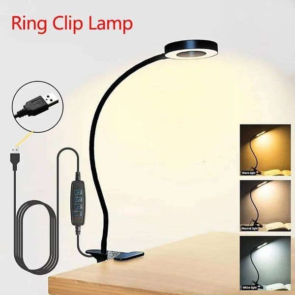 Flexible LED Gooseneck Ring Desk Lamp Adjustable Clamp Reading for Bedroom Study Work Writing, Vertical Lighting Bed Light