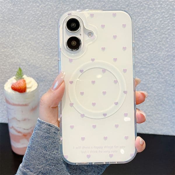 Simple small heart-shaped magnetic phone case suitable for iPhone 15 Pro Max. Butterfly knot rotating stand. 14 layers. 17 pieces.