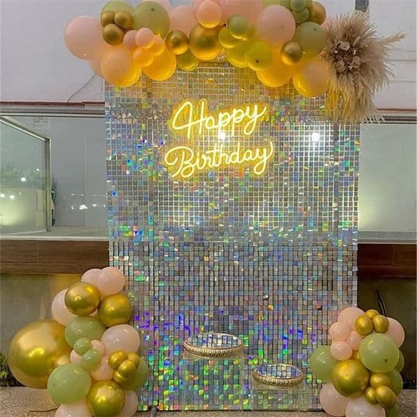 3FTx7FT Shimmer Wall Backdrop 21Pieces Square Sequin Panels Shiny Wall Sequins for Birthday Anniversary Wedding Engagement Party