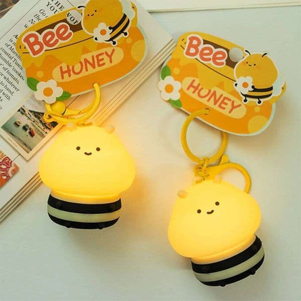 Mini Bee Keychain Light Anime Figure Toy Cartoon Gift for Kids Bag Decoration Portable Keyring Night Lights Birthday Gifts