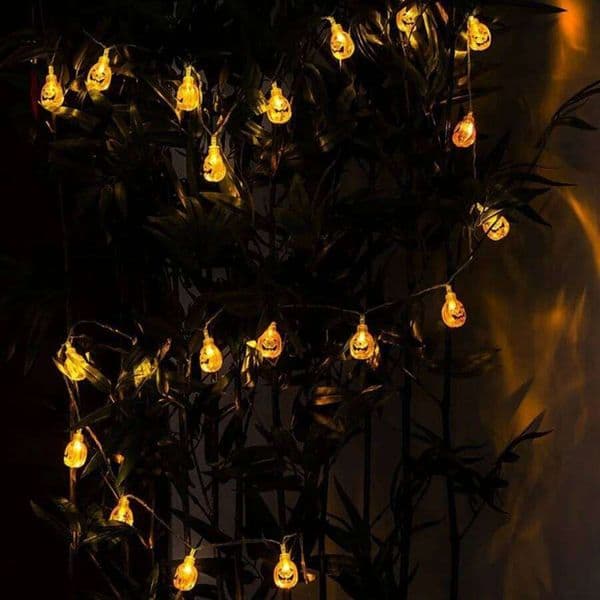 1PC Solar Powered Halloween Pumpkin String Lights, 30LED Jack-O'-Lantern Fairy Lights for Outdoor, Party, Garden, Home Decor