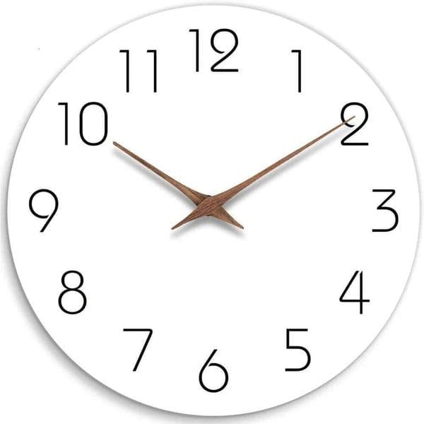 12 Inch Silent Non Ticking Wood Clocks Battery Operated Wooden White Modern Simple Minimalist Hanging Wall Clock