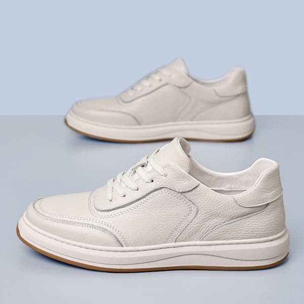 Top Layer Cowhide Spring New Casual Genuine Breathable Leather White Sneakers Board Men's Shoes