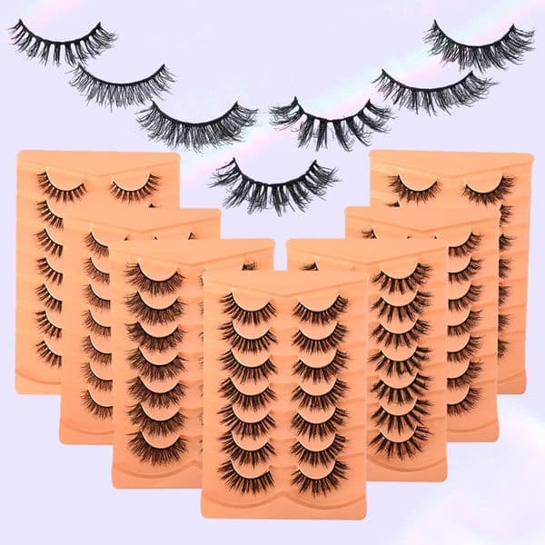 False Eyelashes - Fluffy Volume 3D Faux Mink Lashes Strip Natural Look, Natural Thick Eyelash Extensions Accessory for Eyes Handmade Reusable Lashes