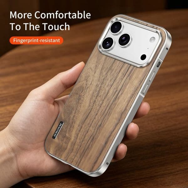 Magnetic Premium Natural Solid Wood Case for iPhone 17 Pro Max 17 Pro Aluminum Flame Cover