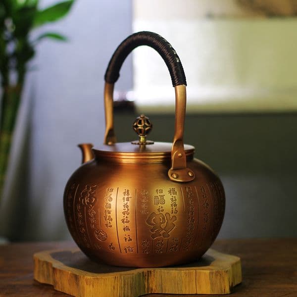 Copper Tea Kettle Handcrafted by an Intangible Cultural Heritage Arts and Crafts Master Purple Copper Teapot from Huxinjing Copper Carving Gift