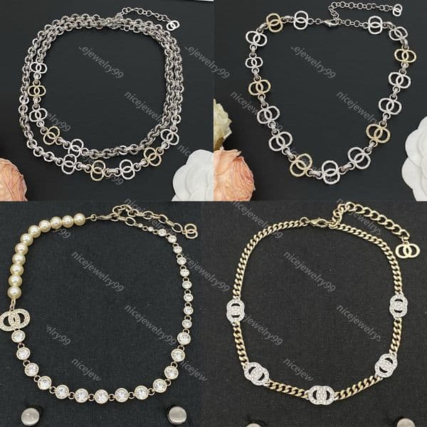 High Quality Brass Designer Necklaces Luxury Jewelry Choker Sweater Chains Women Copper Double Letter Charm Necklace Gift