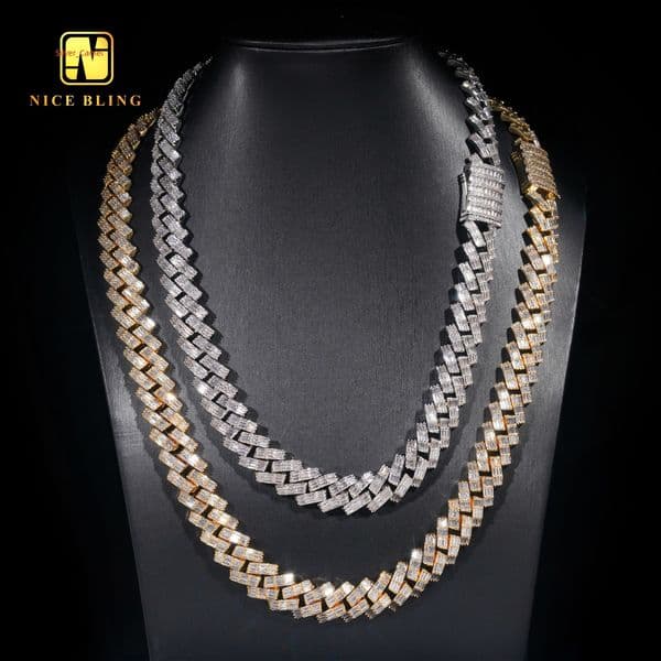 Fashion Jewelry Men Iced Out Cuban Link Chains 18k Gold Plated Necklace Hip Hop Rappers baguette Moissanite Diamond Cuban Link Necklace