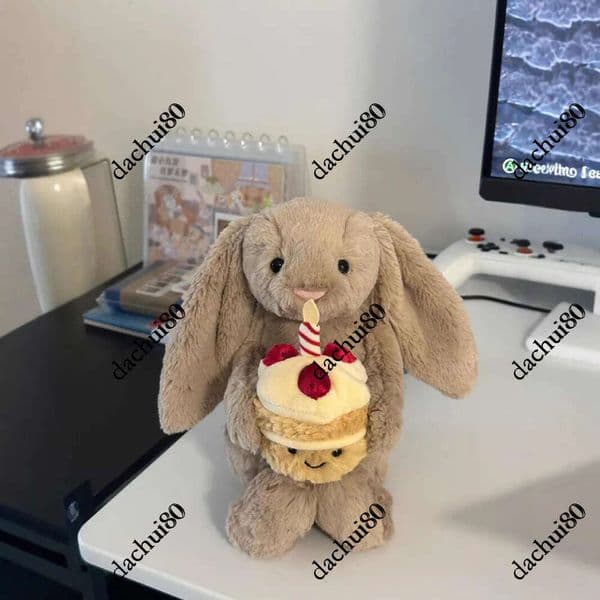 Dolls jelly cat New Hing Bonnie Toy Birthday Cake Plush Shy Rabbit Cute Soothing Doll Bashful Beige Bunny 'Birthday