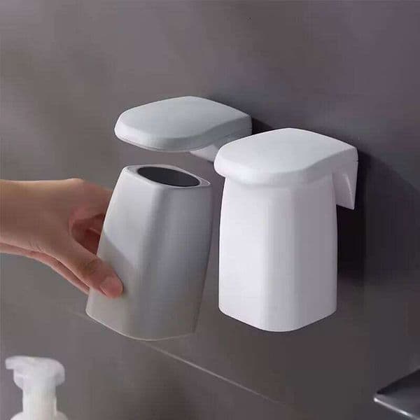 Japanese Style Minimalist Magnetic Mouthwash Wall Mounted Toothbrush Storage Rack Brushing Washing Cup Dental Jar