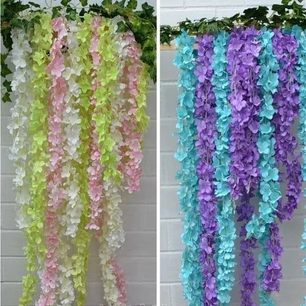 Artificial Silk Wisteria Flower Fake Hanging Wisteria Plant Vine for Garden Party Wedding Home Decoration