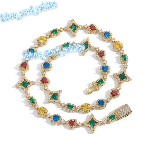 2026 Setting Moissanite Chain Necklace Colorful Stone Hip Hop Bling Jewelry Gift Main Stone Iced moissanite Chain