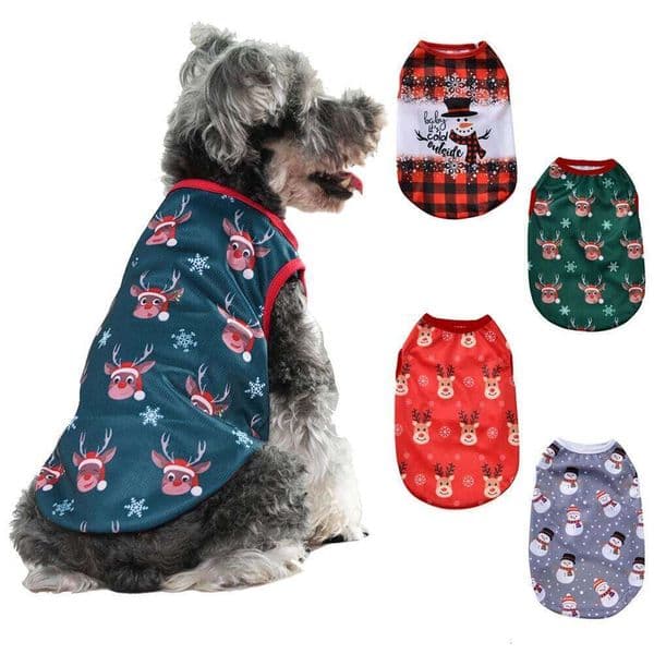 Soft Cozy Puppy Clothes For Small Medium Dogs Cats Christmas Deer Snowman Print Dog Vest Coat Breathable Schnauzer Pet T-shirt