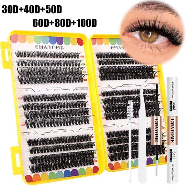 456Pcs DIY Lash Clusters D Curled, Thick Fluffy Individual Eyelashes Soft Lightweight Comfortable to Wear, Reusable DIY CLuster Lashes Kit with Lash Bond and Seal