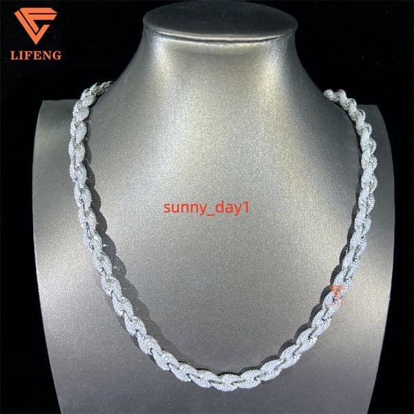 8mm 925 Silver Luxury Hip Hop Mens Rope Chain Necklace Pass Diamond Tester Moissanite for Gift Engagement Full Iced VVS1