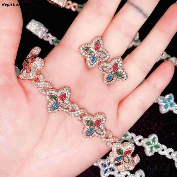 Trending 15MM Color Moissanite Stud Earrings Flower 925 Sterling Silver Fine Jewelry Accessories Hip Hop Jewelry