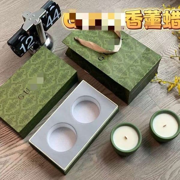 G-brand scented vintage carved avocado green cup, home fragrance candles, two-piece gift box set