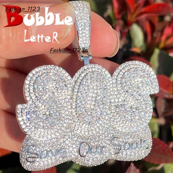 Hip Hop Save Our Soul Letter Pendant Necklace for Men Copper Inlaid Zircon Trendy Jewelry