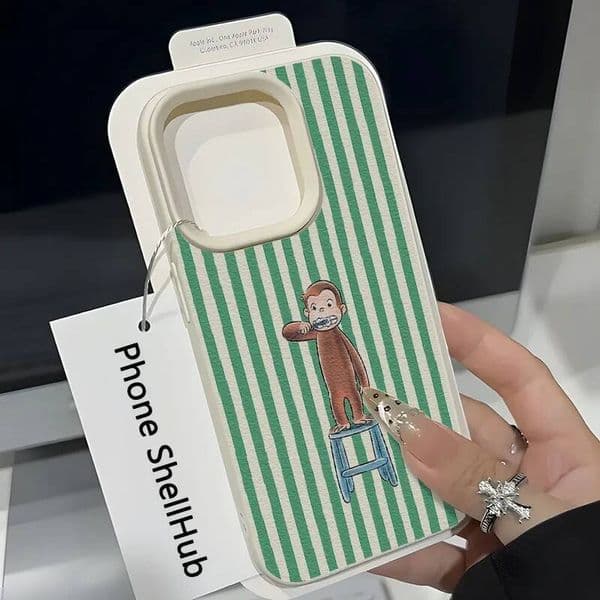 Green Striped Toothbrush Monkey Case For Samsung Galaxy S26 A26 A25 A36 A35 A56 A55 A54 A53 S25 FE S24 Ultra S23 Plus S22 Cover