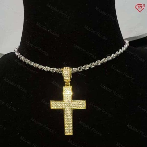 Luxury Mossanite Cross Hiphop Yellow Gold Plated 925 Silver Vvs Iced Out Moissanite Pendant