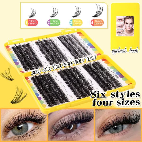 DIY Lash Clusters - 456Pcs Natural Thick Individual Eyelashes Soft Lightweight, Fluffy Volume DIY Eyelash Extensions Kit with Lash Bond and Seal Easy to Apply