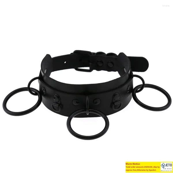 Choker Gothic Double Layer PU Leather Collar Vintage Black Color Metal Circle Necklace For Women Sexy Jewelry LL TAX DUTY FREE