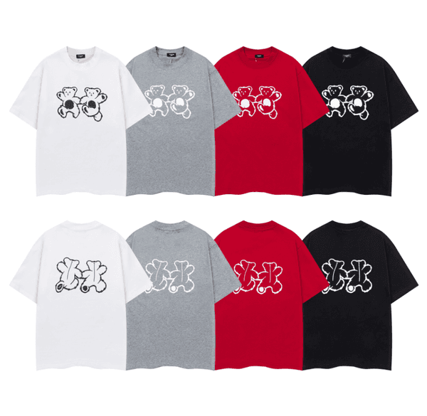 Men's Streetwear Style Bear Graphic T-Shirt Casual Short Sleeve Cotton Top