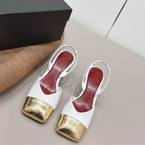 26P Women Slingback Heel Designer Pumps Square Toes Sling Back Shoes Fashion High Heels Chunky Heel Wedding Dress Shoes Loafer