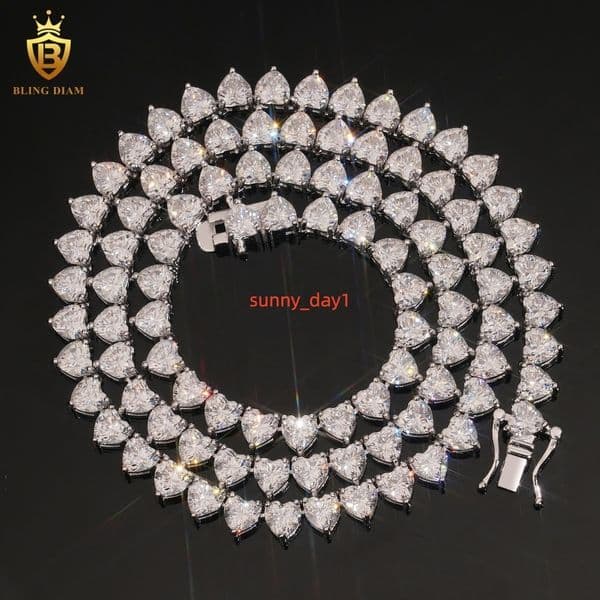 Diamonds Tennis Chain Necklace 925 Sterling Silver Chain 5mm Heart Cut Moissanite Tennis Necklace Fine Jewelry Necklaces