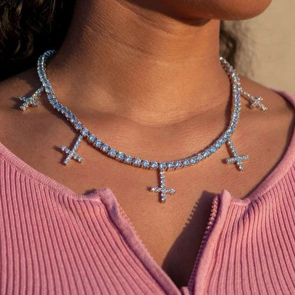 Hip-hop cross zircon tennis chain hip-hop necklace 5mm Tennis Chain new accessory