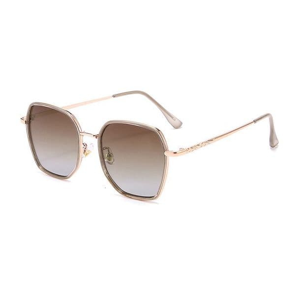 High Quality Milk Tea Color for Women 2025 New Korean Style Multi-sided Large Frame Metal Sunglasses Face Slimming UV Protection