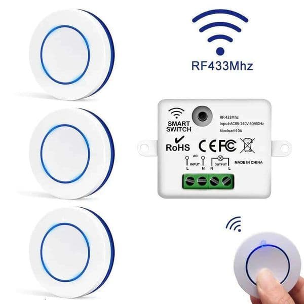 Mini Wireless Light 433mhz Round Push Button Wall Panel 10A 85-240V Relay Receiver Can Connect Traditional Switch