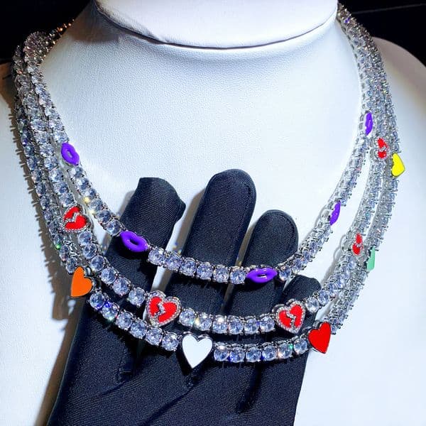 Hip-hop new style five-color heart pendant 5mm tennis chain fashion necklace jewelry