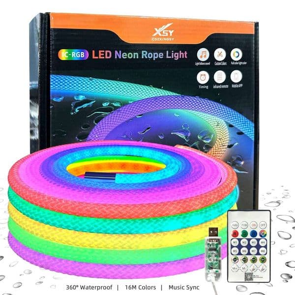 Dreamy Colors 360 Degree Round Reticulate RGBIC Neon Strip Lights USB 5V Smart LED Light Rope Room Decor Atmosphere Lamp
