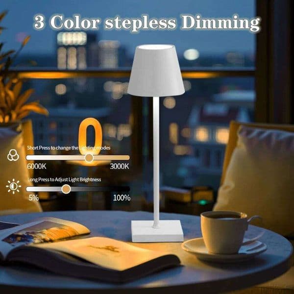 3 Colors Table LED Touch Sensor Desktop Night Light Rechargeable Wireless Reading Lamp for Hotel Bar Restaurant Room Decor