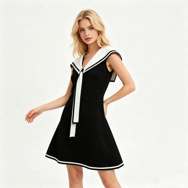Designer high-end women's summer new college style youth casual fashion navy collar women's sleeveless dress