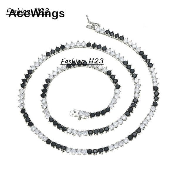 3mm Three-Claw Black and White Spacer Tennis Chain Hip-Hop Necklace Ins Jewelry Black and White Zircon Tennis Chain