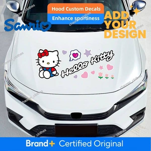 Sanrio Car Bonnet Stickers Auto Hood Decoration Decals For Alfa Romeo Tesla Seat Cupra Benz AMG Hyundai KIA Toyota Honda Lexus Luxury Goods