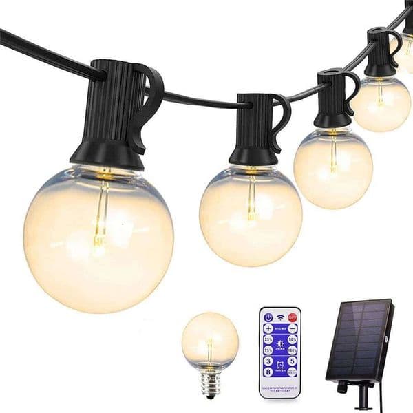 G40 Solar Outdoor String Lights with Remote Controls LED Shatterproof Globe Bulb IP44 Waterproof Patio Light for Garden Decor