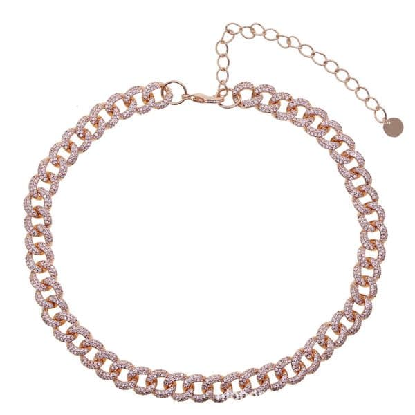 INS Womens Hiphop New 10mm Pink Zircon Chain Necklace Cuban Chain Hip-hop