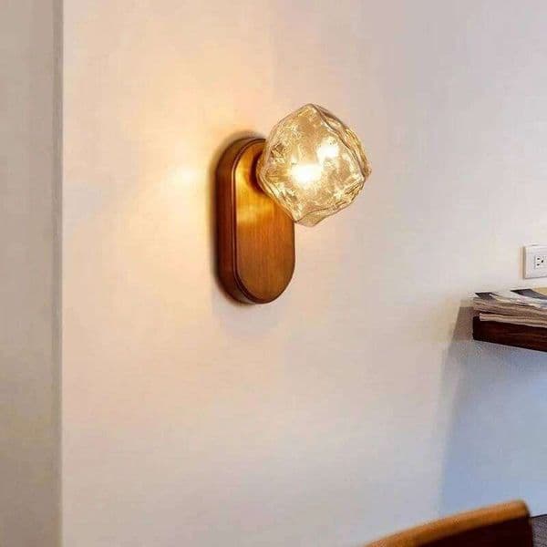 1PC New Wood Amber Gray Glass Wall Bulb Stairs Aisle Living Room Bedroom Bedside Walnut Color Light Fixtures