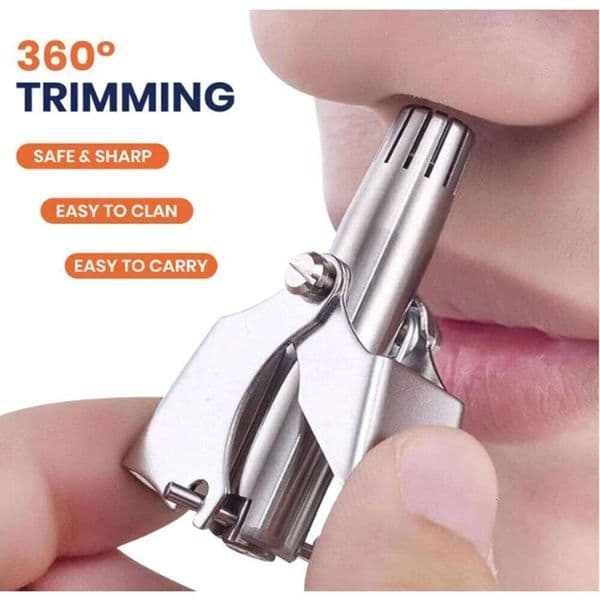 Waterproof Stainless Steel Portable Manual Nose and Ear Trimmer 360° Rotating for Facial Hair Beauty Tool