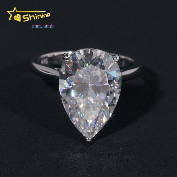 Classic Six Prongs Women Diamond Engagement Ring 925 Sterling Silver 11x16MM Pear Cut VVS Moissanite Wedding Ring