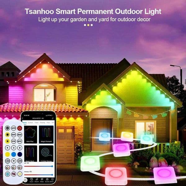Outdoor Colorful Eave Light Wall Multicolor Smart LED RGB String Lights for Christmas Holiday Party Garland Decoration