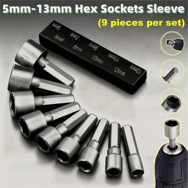 9pcs/set 5mm-13mm Inner Hex Sockets Sleeve Nozzles Nut Driver Screwdriver Pneumatic Set Sets Tools Socket Wrenches