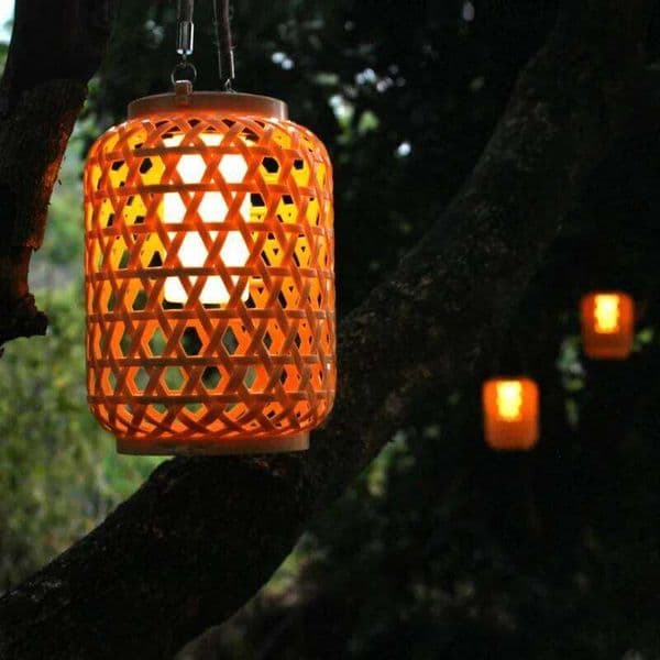 1PC Solar Imitation Bamboo Outdoor Waterproof Plastic Rattan Lantern Courtyard Decoration Garden Light