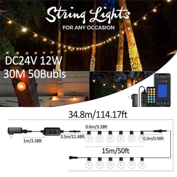 G40 Outdoor DIY String 3Modes Adjustable Remote Control Lights Bulbs for Patio Garden Outside Backyard Christmas