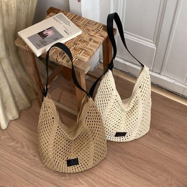 Large-capacity hollow-out knitted for women, 2026 new summer seaside beach woven tote bag, shoulder and crossbody bag