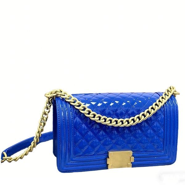 Patent Leather Designer Ladys Shoulder Bag Genuine Leather Classic Checkered Pattern Gold Metal Matelasse Chain Luxury Handbag Crossbody Boy Makeup Sacoche 25cm